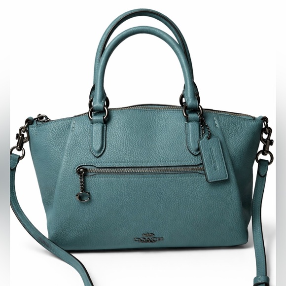 Coach Teal Blue Pebbled Leather Satchel Crossbody Structured Designer Handbag - Picture 13 of 14